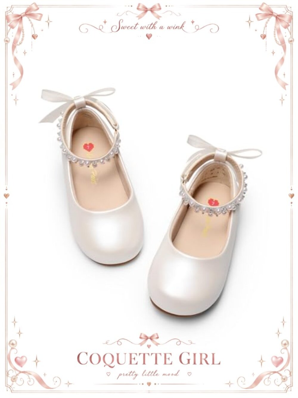 Girls Faux Leather Mary Jane Flats Flower Dress Shoes